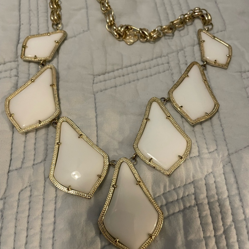 Vintage KS Gold & White Statement Necklace - Elegant Geometric Pendant